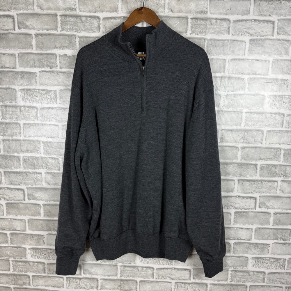 FootJoy Mens XL Gray 100% Wool Lined Quarter Zip Golf Sweater Mock Neck Pullover